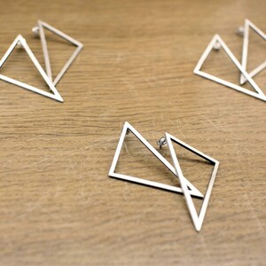 Silver triangle earring, minimal, geometric image 2