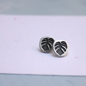 Monstera leaf silver earrings, plant earrings