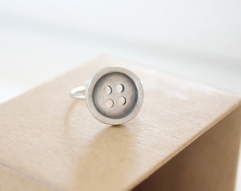 Silver button adjustable ring