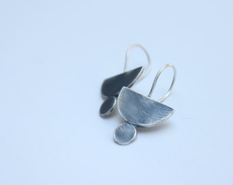 Sterling silver, semicircle geometric dangle earrings, bold earrings, modern geometric earrings