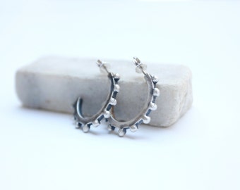 Granulation hoops earrings silver, minimal dot earrings, bubble earrings