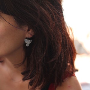 Sterling silver, semicircle geometric dangle earrings, bold earrings, modern geometric earrings image 2
