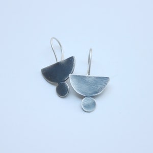 Sterling silver, semicircle geometric dangle earrings, bold earrings, modern geometric earrings image 3