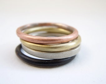 Stacking sterling silver rings, quartet rings, black ring, stack jewelry