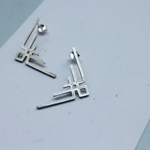 Art deco geometric silver earrings