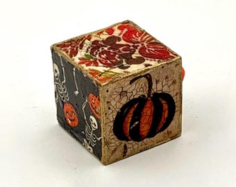 Bloque de madera para linterna de Halloween: decoración retro de calabaza