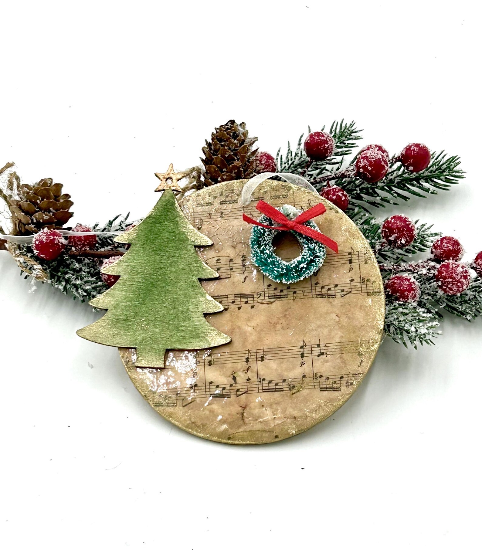 Vintage Sheet Music Notes Christmas Ornament. Rustic Handmade Ornament ...