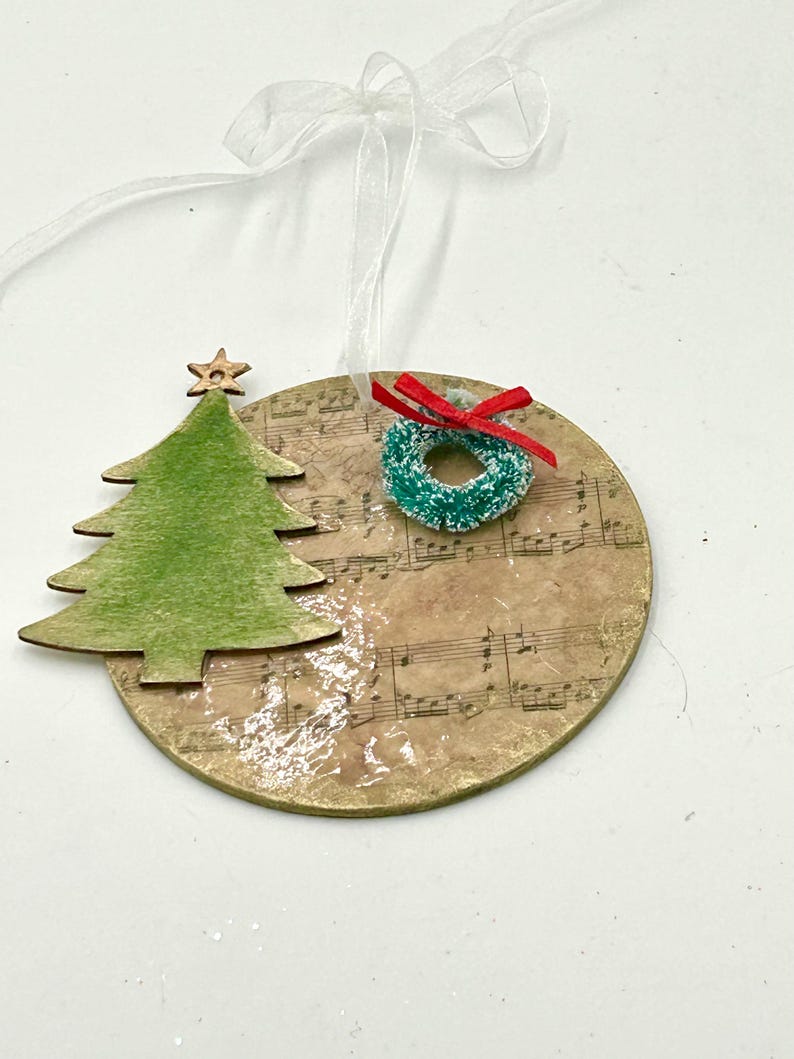 Vintage Sheet Music Notes Christmas Ornament. Rustic Handmade Ornament ...
