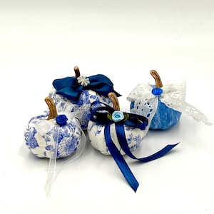 Blue Chinoiserie Pumpkins for Tiered Tray, Bowl Filler: Set of Four.