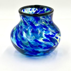 Vivid Blown Glass Vase in a Medley of Blues. Unique Hand Blown Glass Vase.