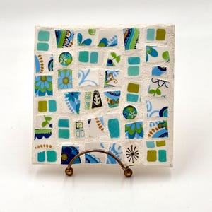 Mid Century Mosaic Trivet with Hand Cut  Tiles.  Retro Trivet with Upcycled Vintage Tiles.