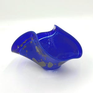 Large Hand Blown Glass Folded  Bowl in Cobalt Blue.  Hand  Blown Glass Art.