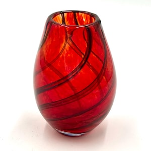 Hand Blown Glass Vase in Translucent Lipstick Red.