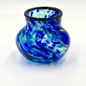 Vivid Blown Glass Vase in a Medley of Blues. Unique Hand Blown Glass Vase.