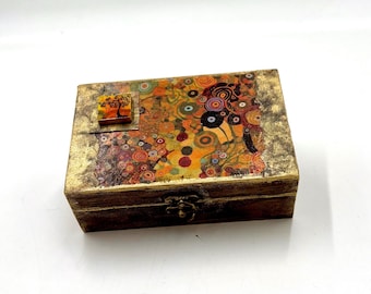 Klimt Inspired Wooden Box.  Embellished and Gilded Keepsake Box.