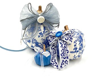 Trio de citrouilles bleues chinoises pour plateau à plusieurs niveaux, remplisseur de bol.