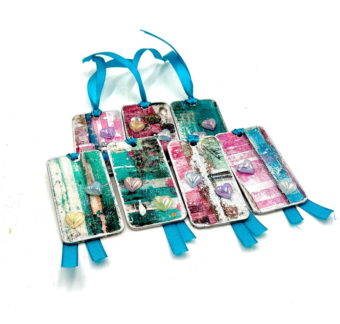 Funky Abstract Wooden Gift Tag in Vivid Brights With 3D Hearts ...