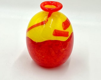 Hand Blown Glass Vase, Yellow Red Orange. Summer Decor.