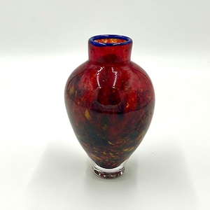 Murano Style Garnet Red Vase with Swirling Gemstone Colors.  Hand Blown Glass Vase.  Wedding Hift, Mother’s Day Gift.