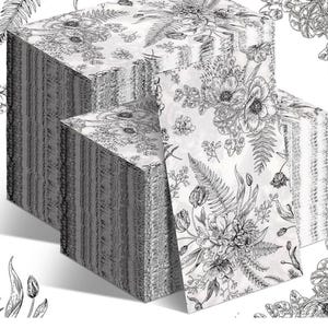 Destash - Set di 5 tovaglioli in tela bianchi e neri per decoupage, artigianato. Tovaglioli rettangolari in stile cinese.