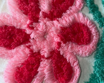 Vintage Pink, Red, Green and White Chenille Hearts Bedspread
