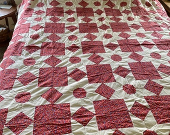 Vintage? Hand Pieced 8 point Star Flower Quilt Top