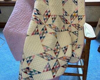 Vintage Star Quilt with Purple Back and Postage Stamp Hand Quilting