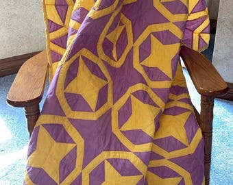 Vintage Purple/Gold 4 point star hand quilted Quilt