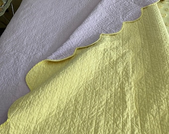 Vintage Lavender/Yellow Whole Cloth Machine Quilted Postage Stamp Quilt