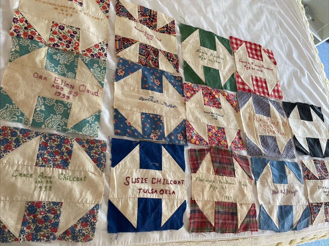 14 Antique Hand Embroidered Autograph Signature Quilt Blocks ~ 1938 ...