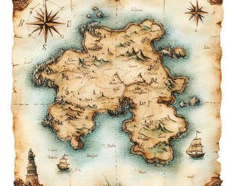 10 Vintage Treasure Map Clipart - Watercolor Pirate Map, Old World (PNG/JPG Digital Download)