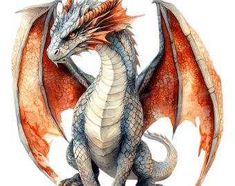 10 Medieval Dragon Clipart - Watercolor Fantasy Dragon Art (PNG/JPG Digital Download)