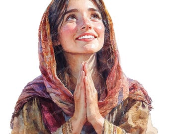 10 Biblical Woman Praying Clipart - Watercolor Religious Art (PNG/JPG Digital Download)