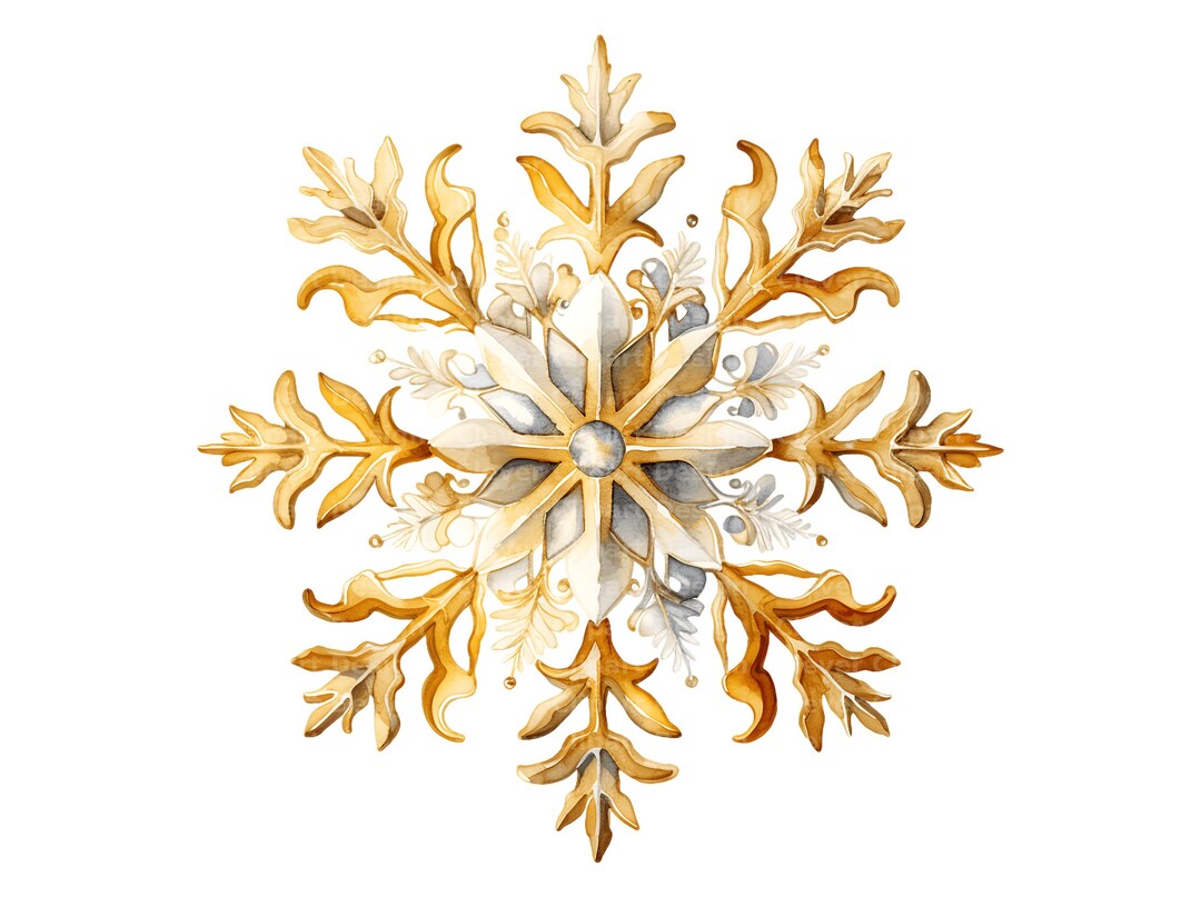 10 Golden Snowflake Clipart - Christmas Card Art PNG Bundle - Etsy