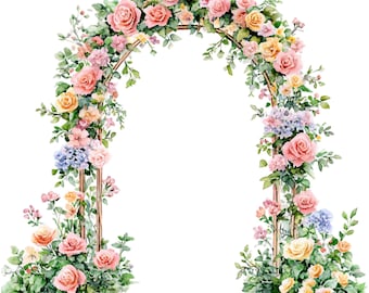 10 Floral Archway Clipart - Watercolor Wedding Arch with Flowers & Greenery (PNG/JPG)