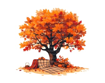 10 Autumn Tree Clipart - Watercolor Fall Trees & Leaves (PNG/JPG)