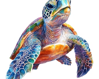 10 Watercolor Sea Turtle Clipart - Marine Life, Ocean Animal Art (PNG/JPG Digital Download)
