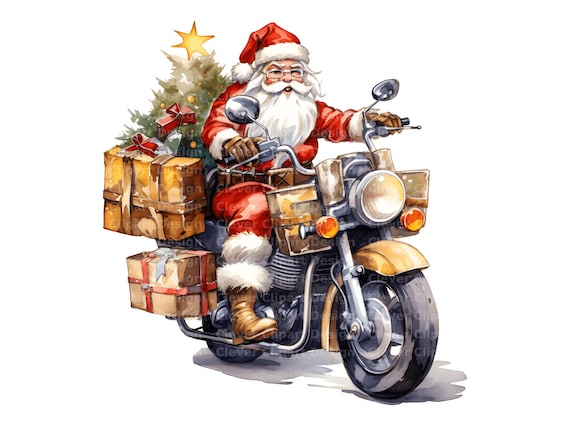 10 Santa Bike Clipart, Santa Motorcycle, Santa Motorbike PNG, Santa Bike Riding, Santa Bike PNG Bundle, Christmas Bike PNG, Winter Motorbike