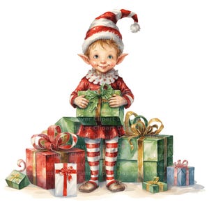 10 imágenes prediseñadas de elfos navideños, imágenes prediseñadas de elfos navideños, imágenes prediseñadas de elfos de acuarela, paquete de imágenes prediseñadas de elfos de invierno, ilustraciones de elfos, lindas imágenes prediseñadas de elfos navideños