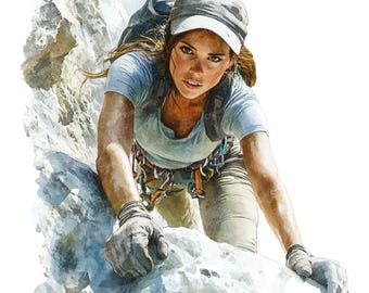 10 Rock Climbing Clipart - Watercolor Woman Climber (PNG/JPG)