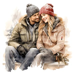 10 Clipart di coppia invernale, amanti invernali, clipart di coppia PNG, scenario invernale, arte dell'amore, coppia in scena invernale, clipart romantica