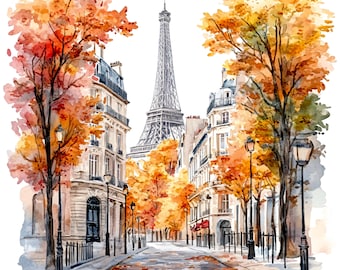 10 Paris Street Clipart - Cozy Alleys, Watercolor Cityscapes & Eiffel Tower (PNG/JPG Digital Download)