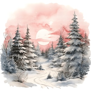 10 Clipart di alberi invernali, PNG di foresta invernale, Scena di foresta invernale, Arte del paesaggio invernale, PNG di alberi innevati, Illustrazione invernale, PNG di alberi invernali