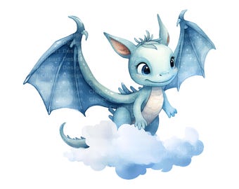 10 Dragon Clipart - Baby Dragons, Watercolor Fantasy Nursery (PNG/JPG)