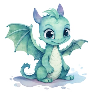 10 Cute Dragon Clipart, Nursery Dragon, Dragon PNG Bundle, Dragon Printable, Dragon Artwork, Digital Download, Dragon Watercolor