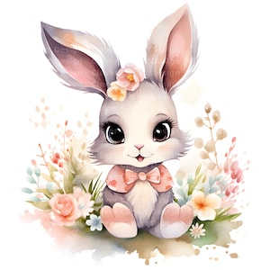 10 Bunny Clipart, Cute Bunny PNG, Nursery Bunny, Floral Bunny, Bunny PNG Bundle, Watercolor Bunny, Bunny in Outfit, Bunny Digital Art