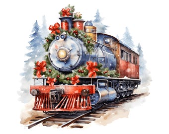 10 Winter Train Clipart, Christmas Train PNG, Festive Steam Train, Holiday Train, Winter Train PNG Bundle, Christmas Train Clipart