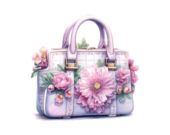 10 Floral Handbag Clipart - Watercolor Purses & Clutches (PNG/JPG)