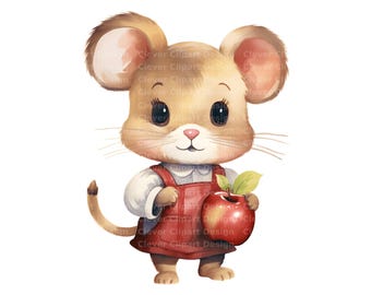 10 Baby Mouse Clipart - Watercolor Nursery Mice, Dressed Woodland Animals (PNG/JPG)