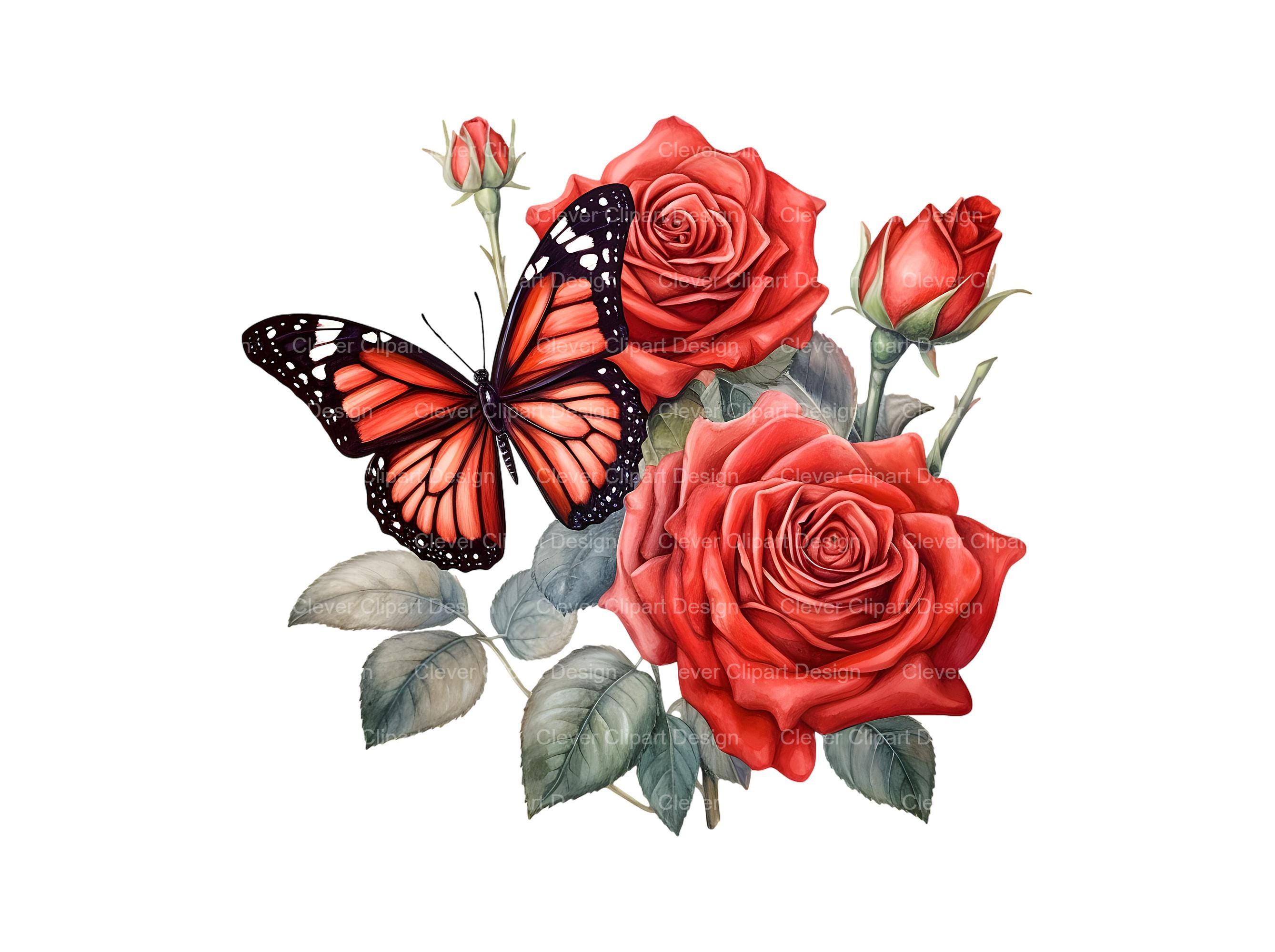 10 Butterflies and Roses Clipart - Watercolor Floral Butterfly With ...